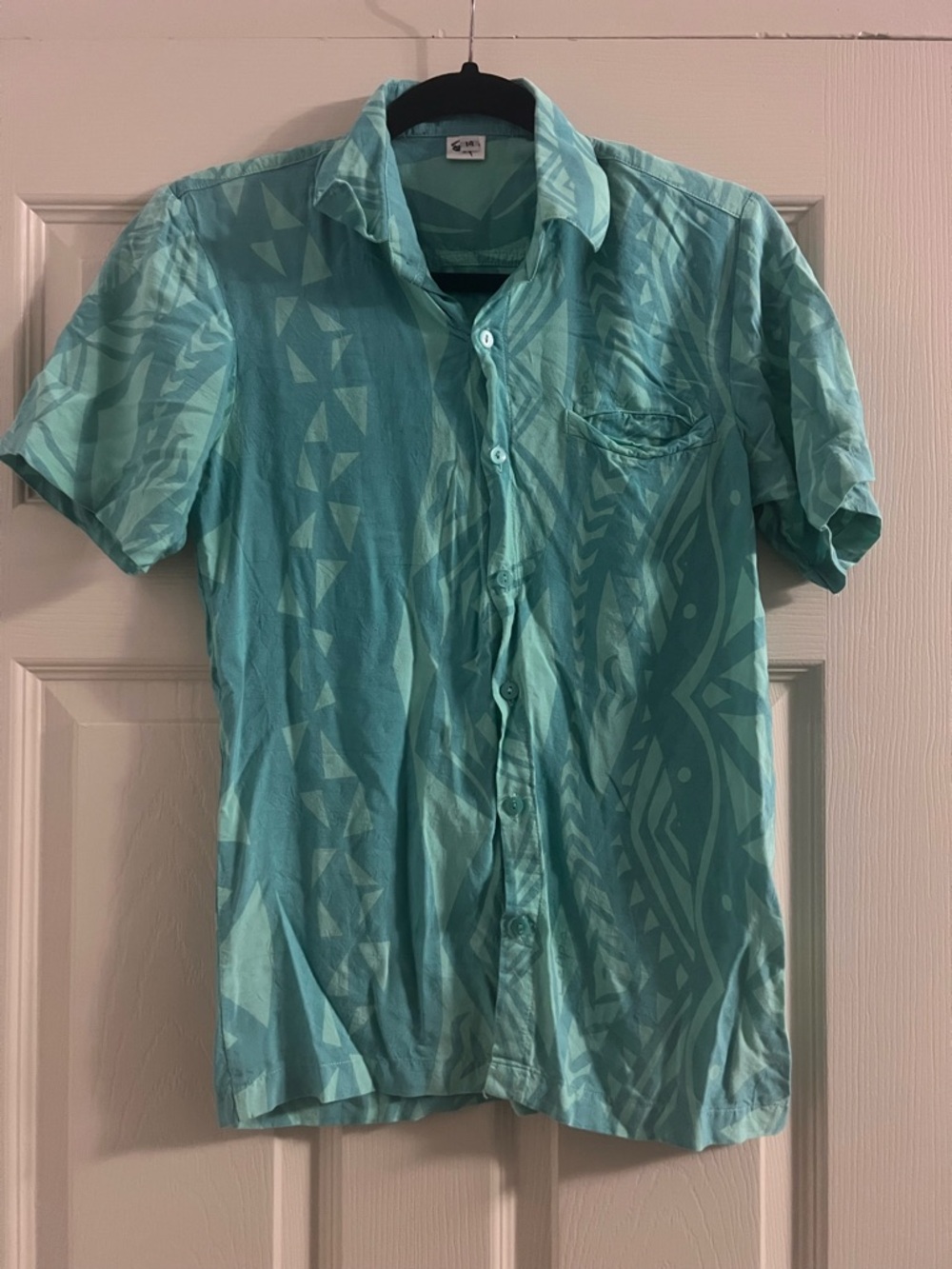 Missing Polynesia- Boys Teal Short-Sleeve Button-Up Shirt